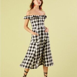 Reformation Black and White Checkered Midi Dress